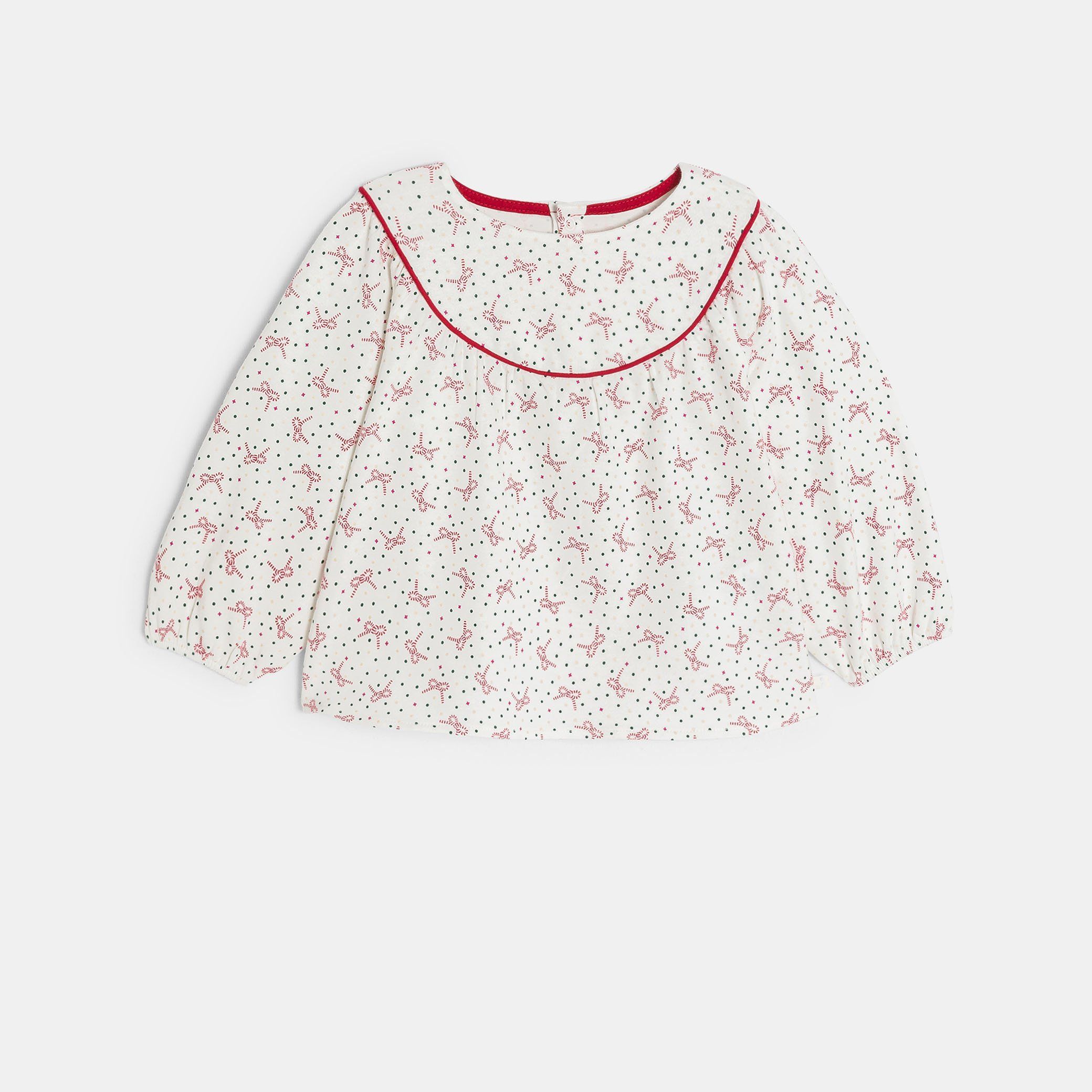 Áo blouse in nơ cho bé gái